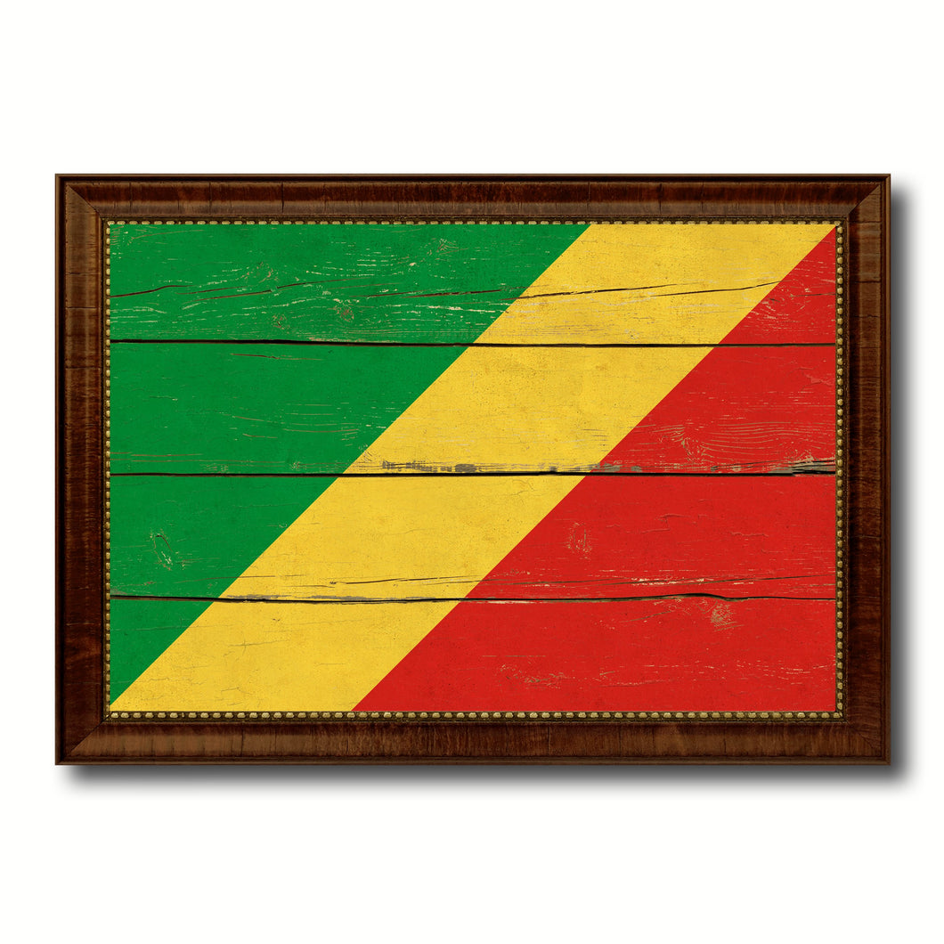 Congo Republic Country Flag Vintage Canvas Print with Brown Picture Frame Home Decor Gifts Wall Art Decoration Artwork