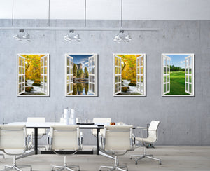Autumn River Picture French Window Canvas Print with Frame Gifts Home Decor Wall Art Collection