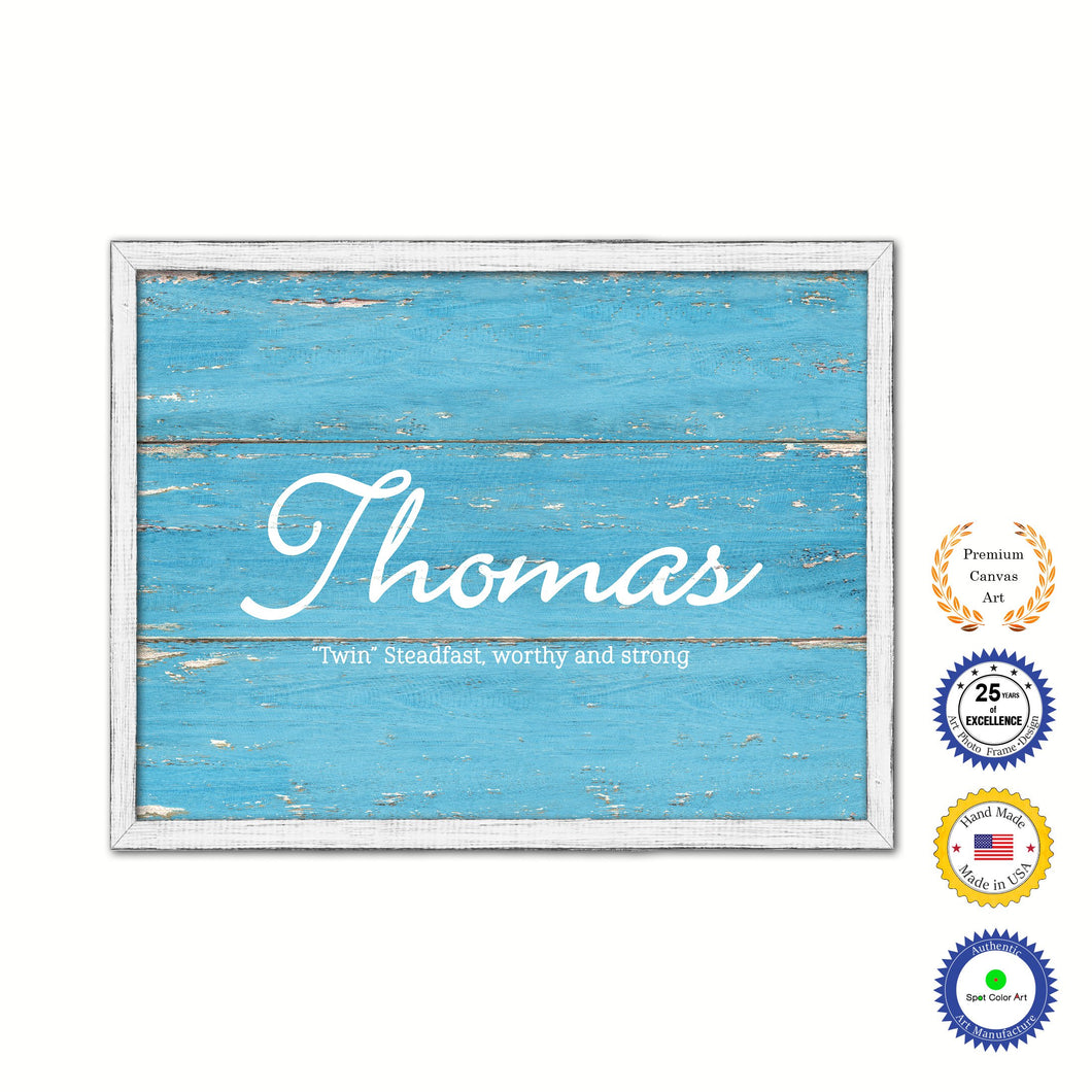 Thomas Name Plate White Wash Wood Frame Canvas Print Boutique Cottage Decor Shabby Chic