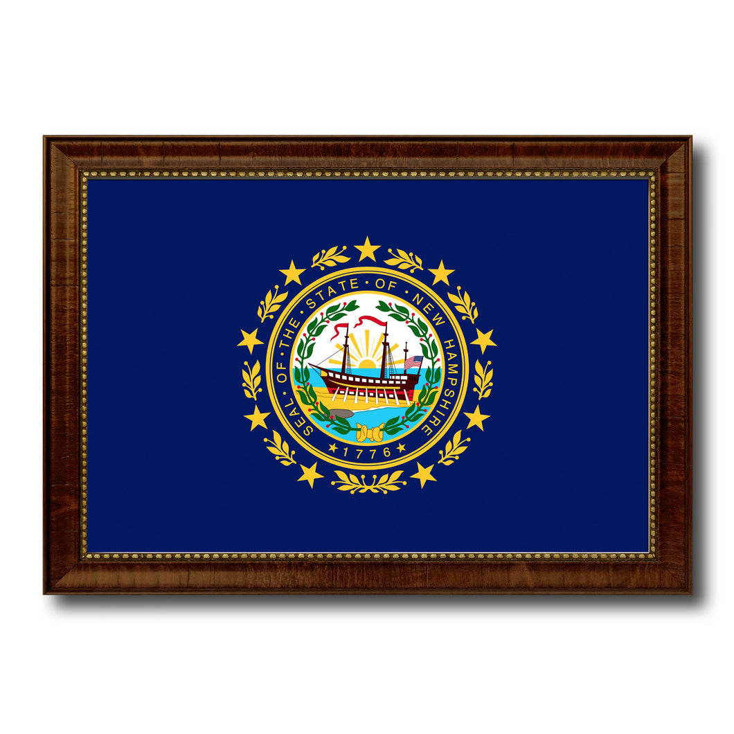 New Hampshire State Flag Canvas Print with Custom Brown Picture Frame Home Decor Wall Art Decoration Gifts
