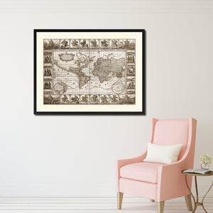 Geographic Vintage Sepia Map Canvas Print, Picture Frame Gifts Home Decor Wall Art Decoration