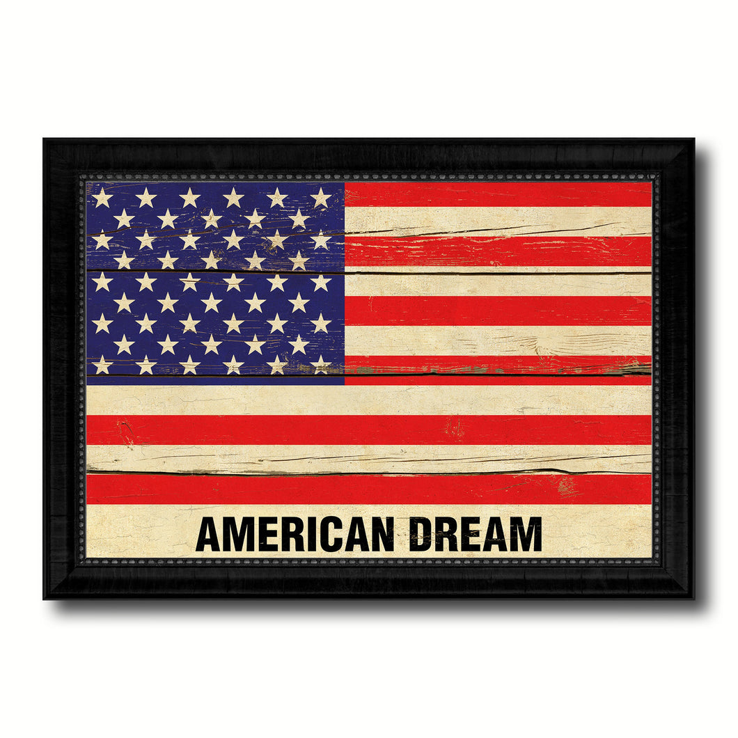 USA American Dream Flag Vintage Canvas Print with Black Picture Frame Home Decor Wall Art Decoration Gift Ideas