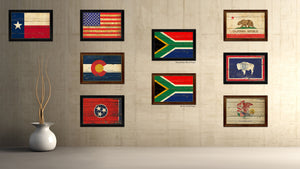 South Africa Country Flag Vintage Canvas Print with Brown Picture Frame Home Decor Gifts Wall Art Decoration Artwork