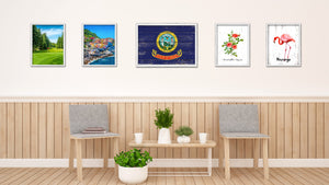 Idaho State Flag Shabby Chic Gifts Home Decor Wall Art Canvas Print, White Wash Wood Frame