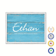 Load image into Gallery viewer, Ethan Name Plate White Wash Wood Frame Canvas Print Boutique Cottage Decor Shabby Chic
