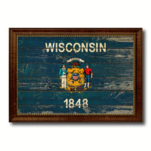 Load image into Gallery viewer, Wisconsin State Vintage Flag Canvas Print with Brown Picture Frame Home Decor Man Cave Wall Art Collectible Decoration Artwork Gifts
