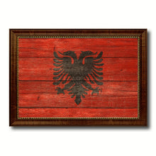 Load image into Gallery viewer, Albania Country Flag Texture Canvas Print with Brown Custom Picture Frame Home Decor Gift Ideas Wall Art Decoration
