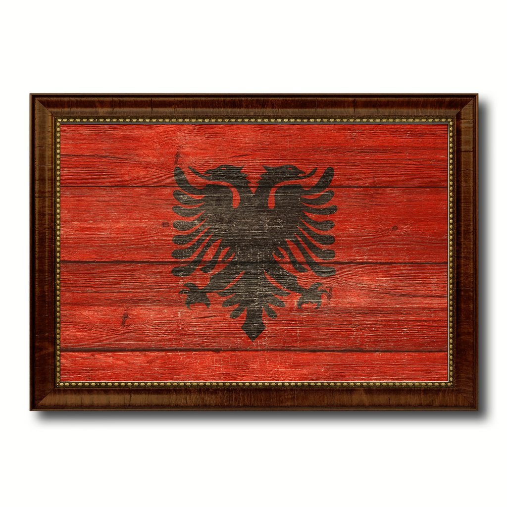 Albania Country Flag Texture Canvas Print with Brown Custom Picture Frame Home Decor Gift Ideas Wall Art Decoration