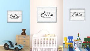 Bella Name Plate White Wash Wood Frame Canvas Print Boutique Cottage Decor Shabby Chic