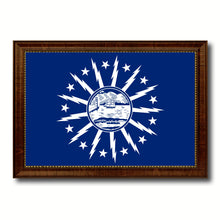 Load image into Gallery viewer, Buffalo City New York State Flag Canvas Print Brown Picture Frame
