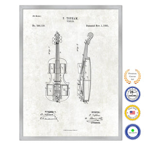 1881 Violin Old Patent Art Print on Canvas Custom Framed Vintage Home Decor Wall Decoration Great for Gifts