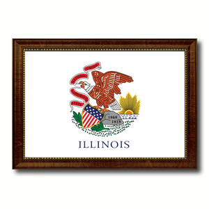 Illinois State Flag Canvas Print with Custom Brown Picture Frame Home Decor Wall Art Decoration Gifts