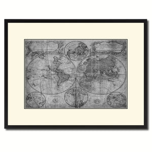 World Vintage B&W Map Canvas Print, Picture Frame Home Decor Wall Art Gift Ideas