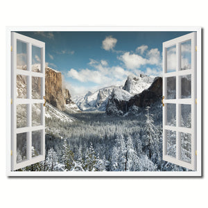 Bridal Veil Falls Yosemite National Park Winter Picture French Window Framed Canvas Print Home Decor Wall Art Collection