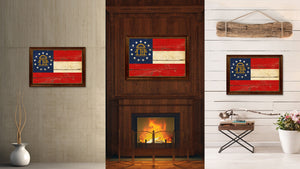 Georgia State Vintage Flag Canvas Print with Brown Picture Frame Home Decor Man Cave Wall Art Collectible Decoration Artwork Gifts