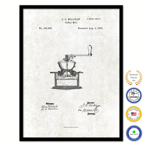 1870 Coffee Mill Grinder Vintage Patent Artwork Black Framed Canvas Print Home Office Decor Great for Coffee Spice Lover Cafe Shop