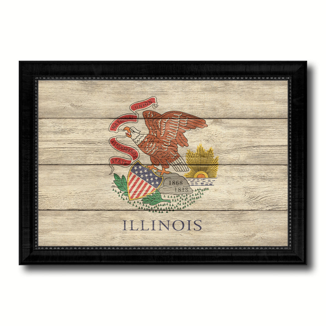 Illinois State Flag Texture Canvas Print with Black Picture Frame Home Decor Man Cave Wall Art Collectible Decoration Artwork Gifts