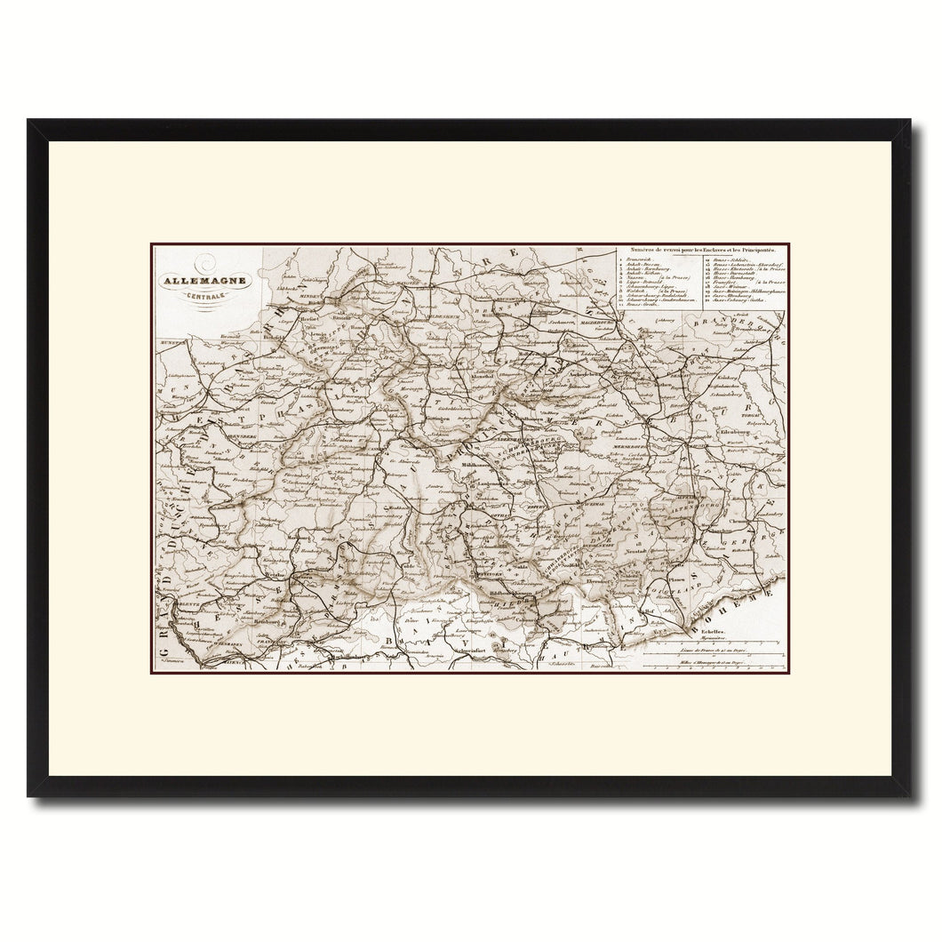 Central Germany Vintage Sepia Map Canvas Print, Picture Frame Gifts Home Decor Wall Art Decoration