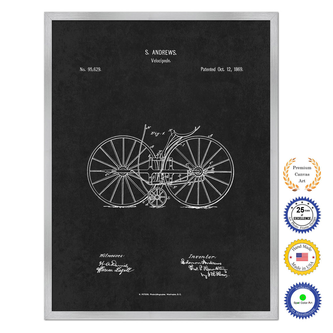 1869 Velocipede Old Patent Art Print on Canvas Custom Framed Vintage Home Decor Wall Decoration Great for Gifts