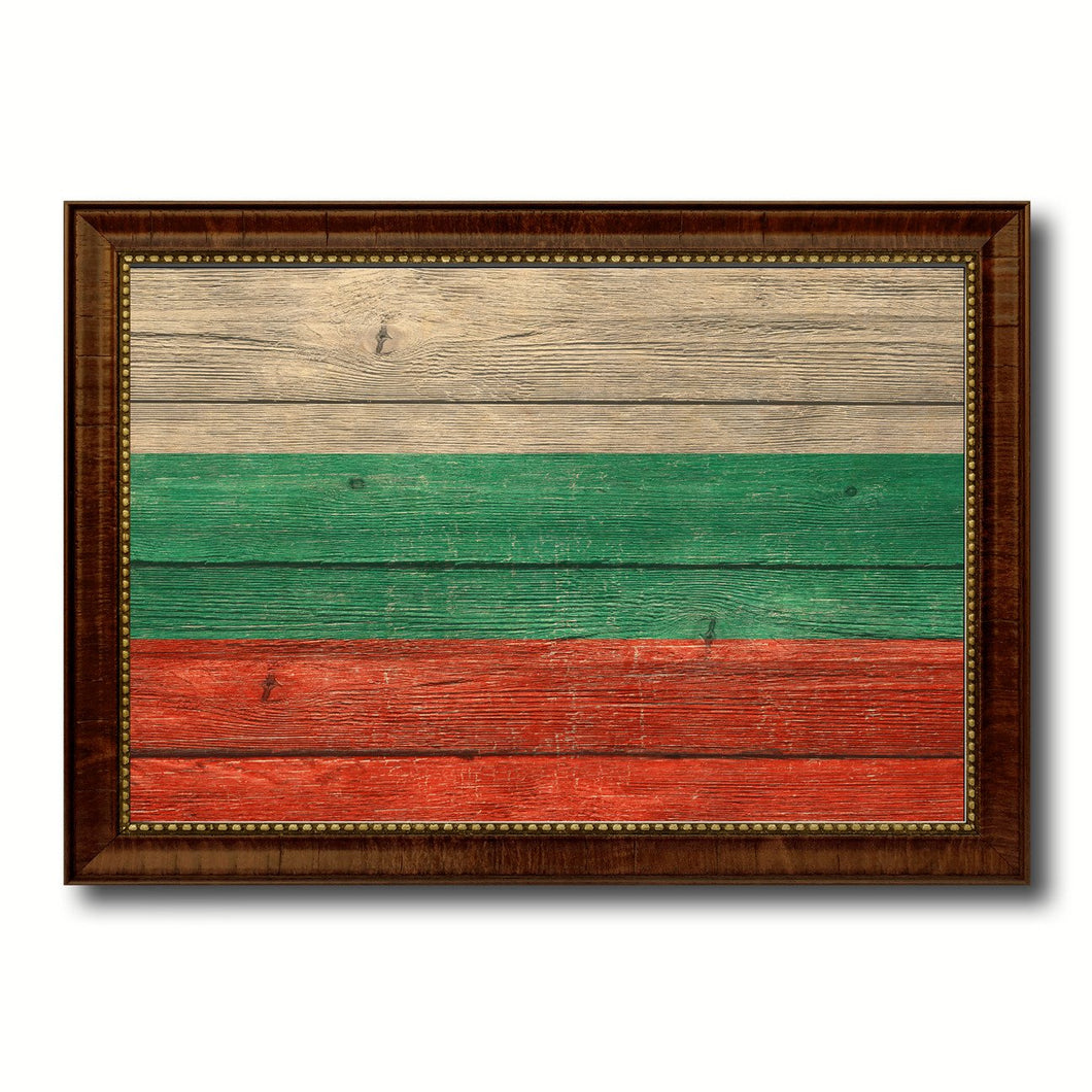 Bulgaria Country Flag Texture Canvas Print with Brown Custom Picture Frame Home Decor Gift Ideas Wall Art Decoration