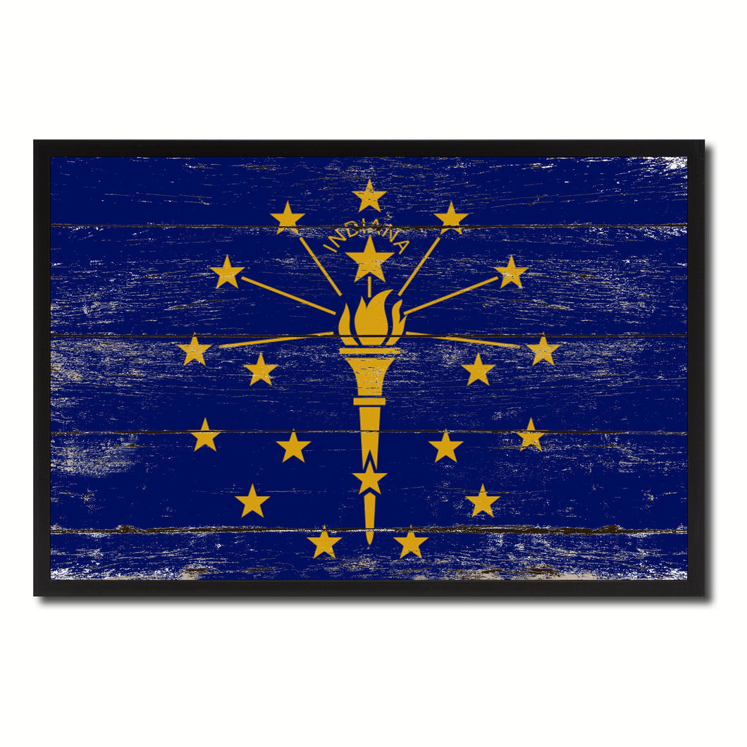 Indiana State Flag Vintage Canvas Print with Black Picture Frame Home DecorWall Art Collectible Decoration Artwork Gifts