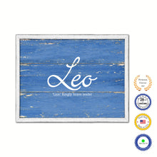 Load image into Gallery viewer, Leo Name Plate White Wash Wood Frame Canvas Print Boutique Cottage Decor Shabby Chic
