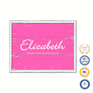 Elizabeth Name Plate White Wash Wood Frame Canvas Print Boutique Cottage Decor Shabby Chic