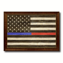 Load image into Gallery viewer, Thin Blue Line Police &amp; Thin Red Line Firefighter Respect &amp; Honor Law Enforcement First Responder American USA Flag Texture Canvas Print with Picture Frame Home Decor Wall Art
