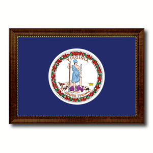 Virginia State Flag Canvas Print with Custom Brown Picture Frame Home Decor Wall Art Decoration Gifts