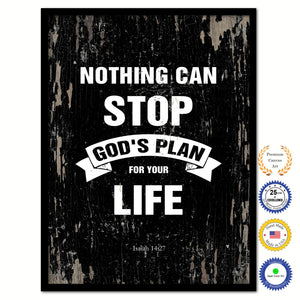 Nothing can stop God's plan for your life - Isaiah 14:27 Bible Verse Scripture Quote Black Canvas Print with Picture Frame