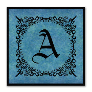 Alphabet A Blue Canvas Print Black Frame Kids Bedroom Wall Décor Home Art