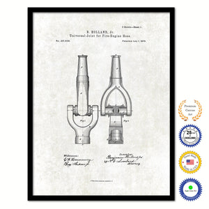 1879 Firefighter Universal Joint for Fire Engine Hose Vintage Patent Artwork Black Framed Canvas Print Home Office Decor Great for Firefighter Fireman Firewoman