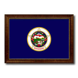 Minnesota State Flag Canvas Print with Custom Brown Picture Frame Home Decor Wall Art Decoration Gifts