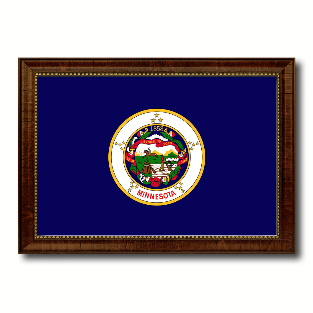 Minnesota State Flag Canvas Print with Custom Brown Picture Frame Home Decor Wall Art Decoration Gifts