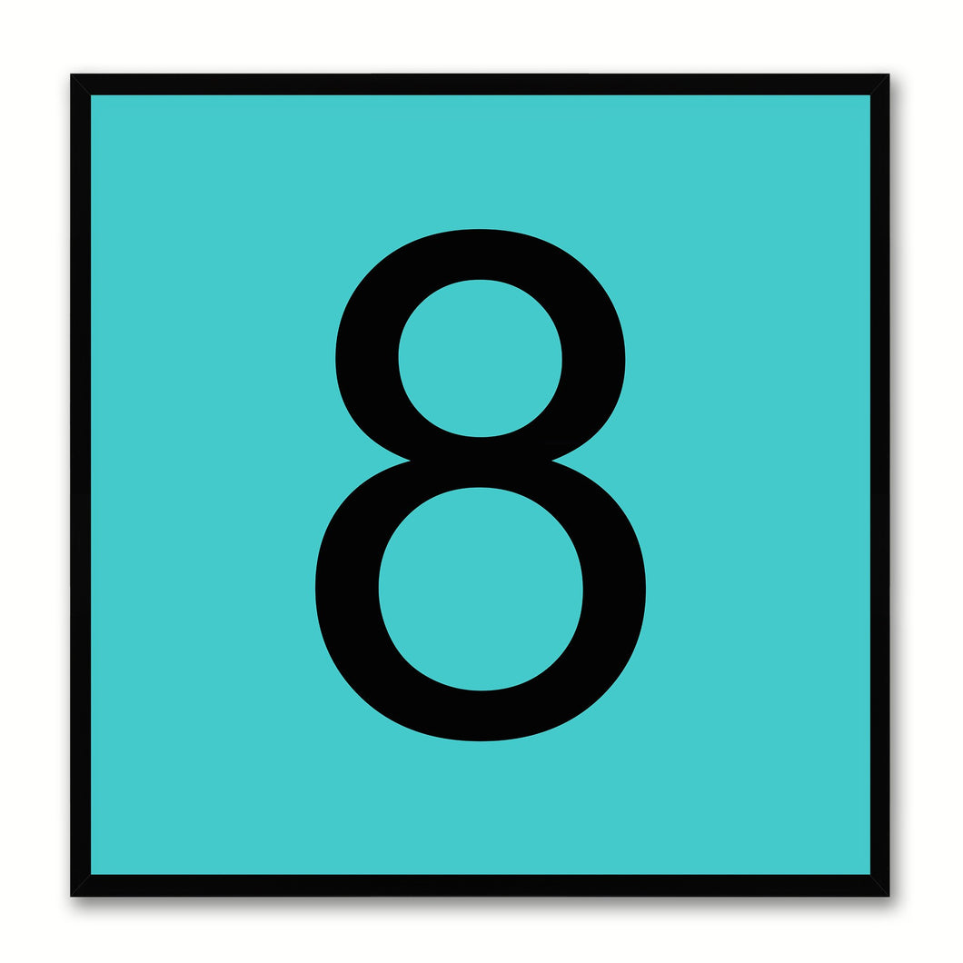 Number 8 Aqua Canvas Print Black Frame Kids Bedroom Wall Décor Home Art