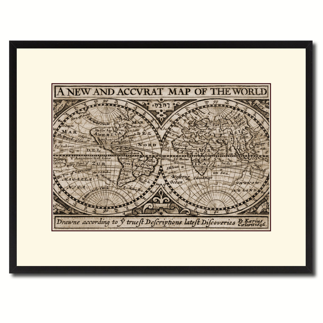 The World Vintage Sepia Map Canvas Print, Picture Frame Gifts Home Decor Wall Art Decoration