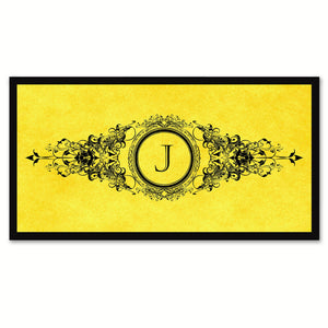 Alphabet Letter J Yellow Canvas Print, Black Custom Frame