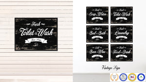 Fresh Toilet & Wash Vintage Sign Black Canvas Print Home Decor Wall Art Gifts Picture Frames