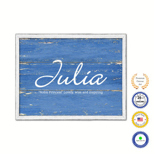 Julia Name Plate White Wash Wood Frame Canvas Print Boutique Cottage Decor Shabby Chic