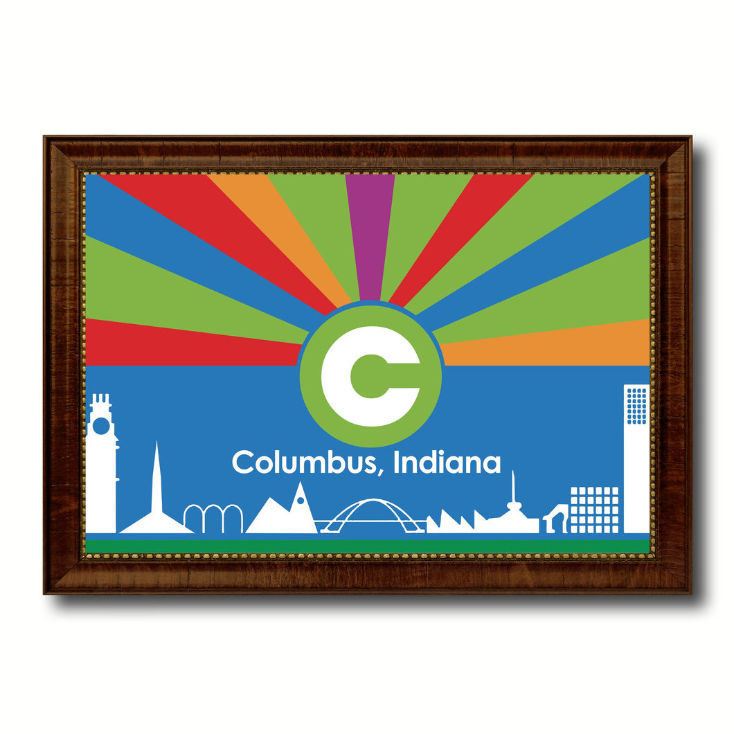 Columbus City Indiana State Flag Canvas Print Brown Picture Frame