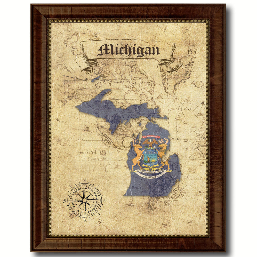 Michigan State Vintage Map Home Decor Wall Art Office Decoration Gift Ideas