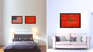 Morocco Country Flag Texture Canvas Print with Brown Custom Picture Frame Home Decor Gift Ideas Wall Art Decoration