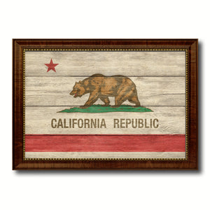 California State Flag Texture Canvas Print with Brown Picture Frame Gifts Home Decor Wall Art Collectible Decoration