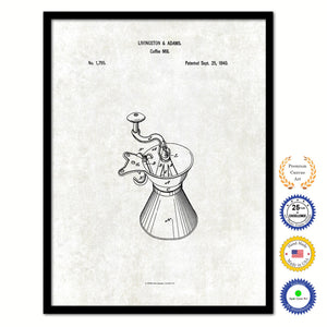 1840 Coffee Mill Grinder Vintage Patent Artwork Black Framed Canvas Print Home Office Decor Great for Coffee Spice Lover Cafe Shop