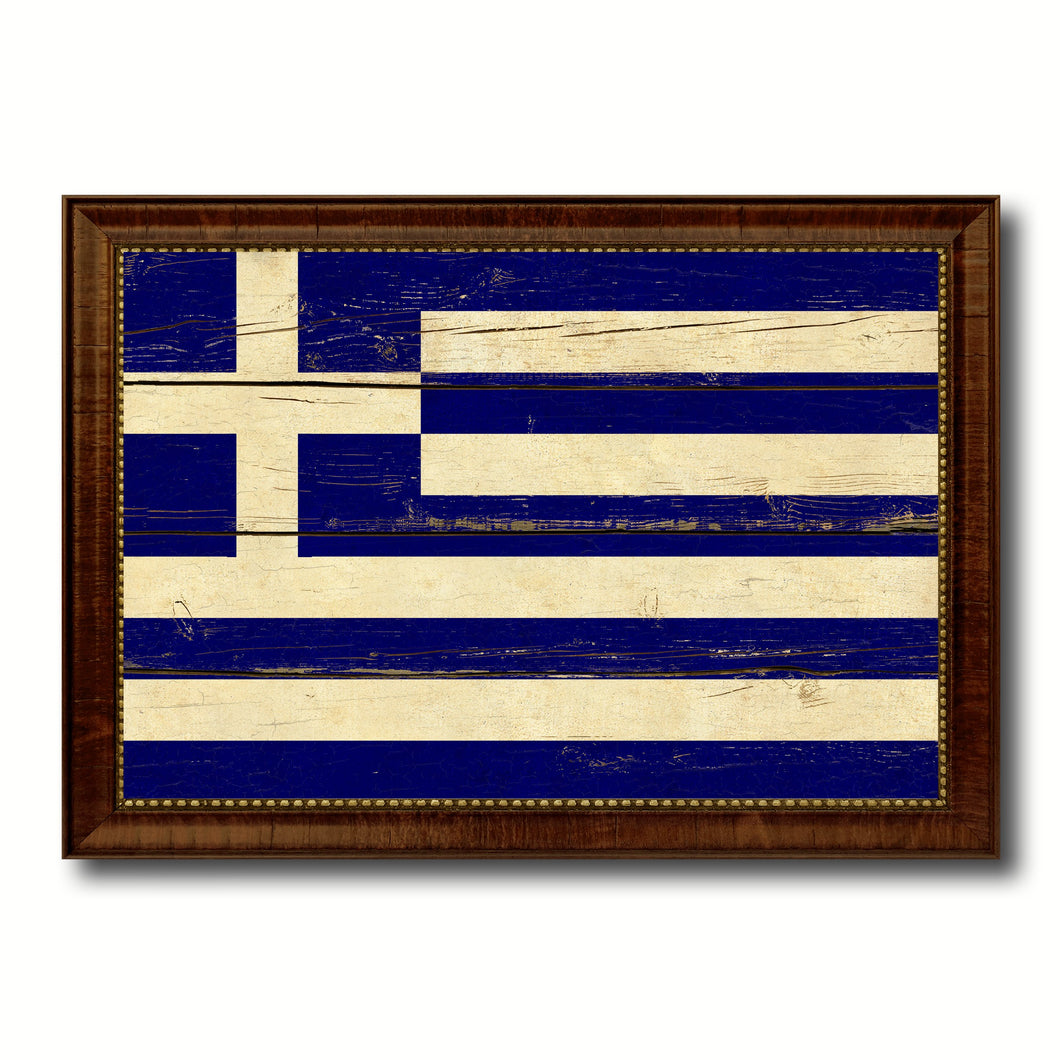 Greece Country Flag Vintage Canvas Print with Brown Picture Frame Home Decor Gifts Wall Art Decoration Artwork