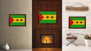 Sao Tome & Principe Country Flag Vintage Canvas Print with Brown Picture Frame Home Decor Gifts Wall Art Decoration Artwork