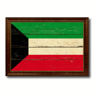 Kuwait Country Flag Vintage Canvas Print with Brown Picture Frame Home Decor Gifts Wall Art Decoration Artwork