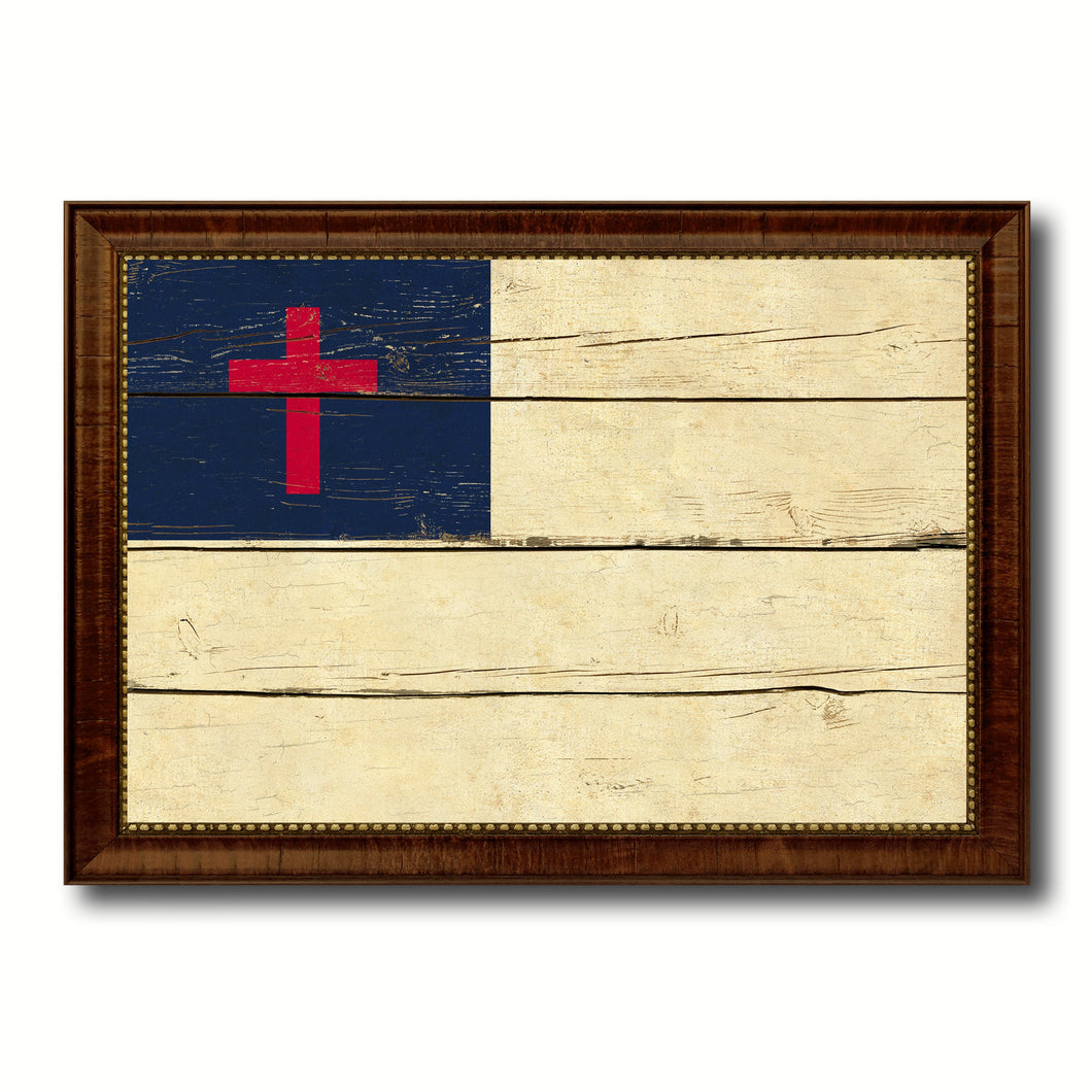 Kayso Christian Religious Flag Vintage Canvas Print with Brown Picture Frame Gifts Ideas Home Decor Wall Art Decoration