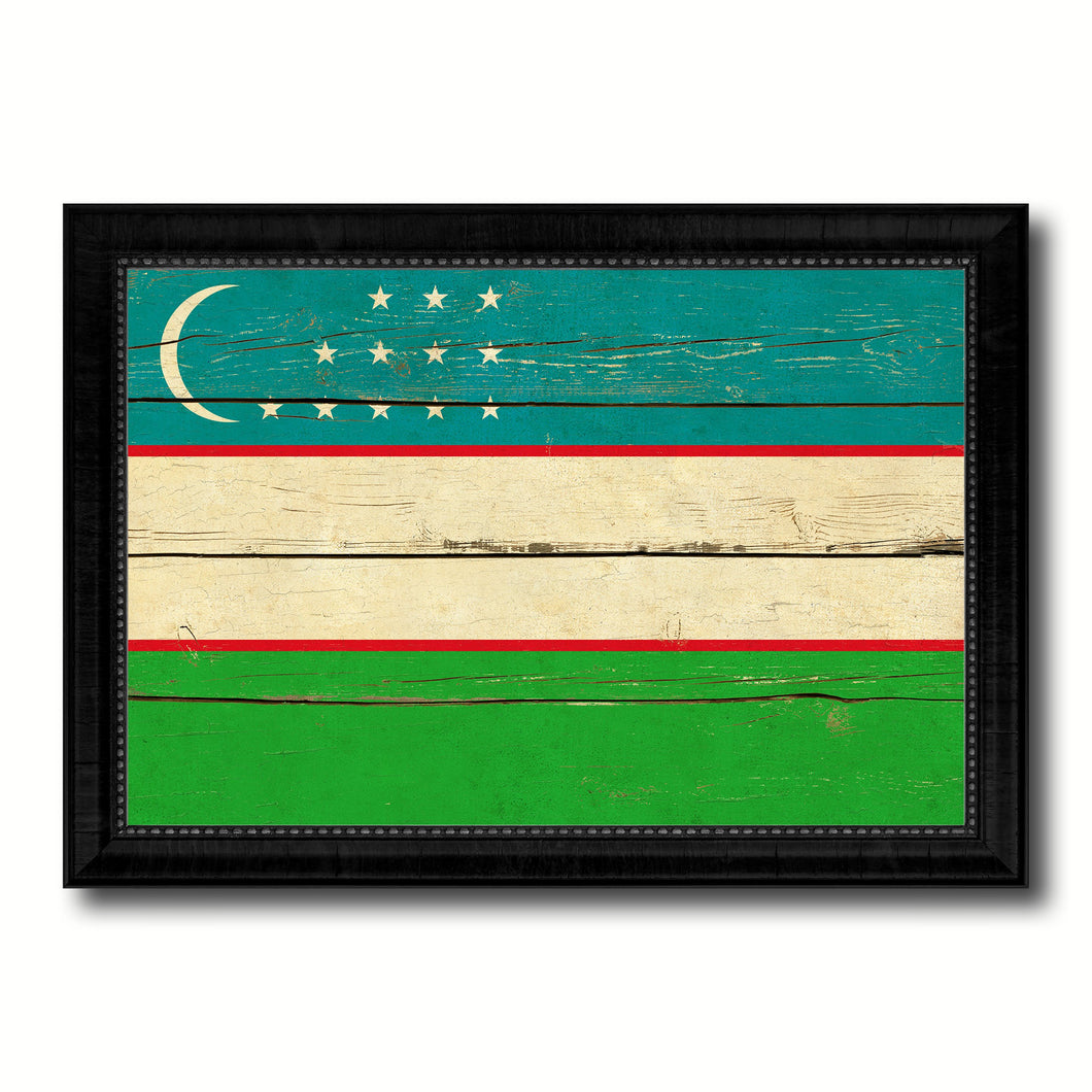 Uzbekistan Country Flag Vintage Canvas Print with Black Picture Frame Home Decor Gifts Wall Art Decoration Artwork