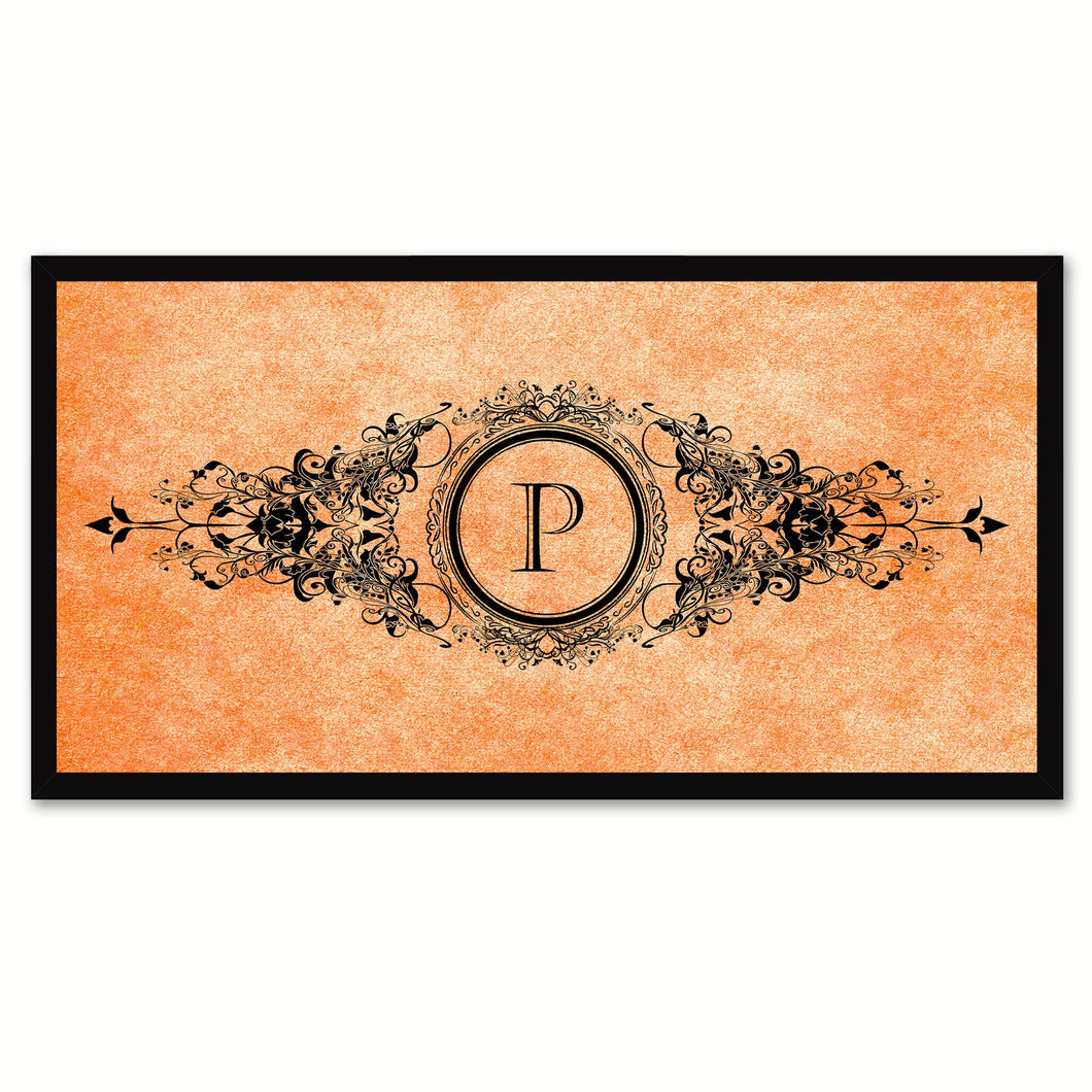 Alphabet Letter P Orange Canvas Print, Black Custom Frame